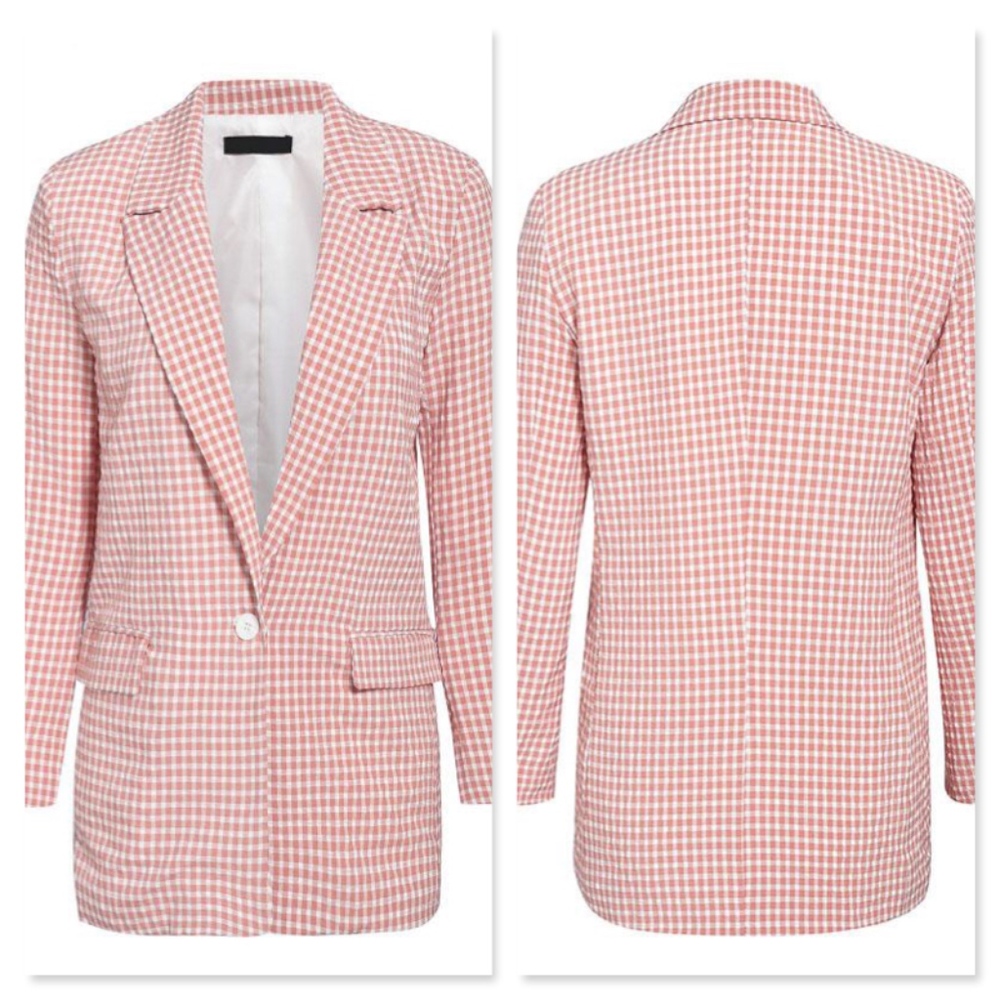 Single Breasted Pink Plaid Blazer - Picture 7 of 9
